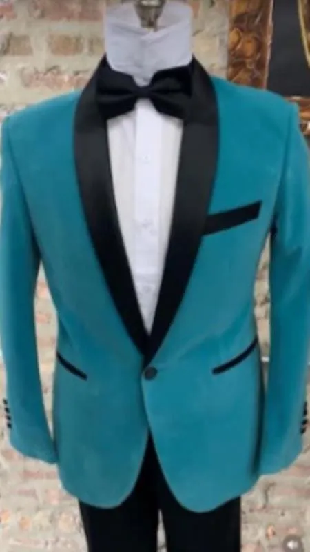Mens Tiffany Blue Velvet Tuxedo Suit - Blazer - Velvet Sport Coat + Black Pants sold by Alberto Nardoni