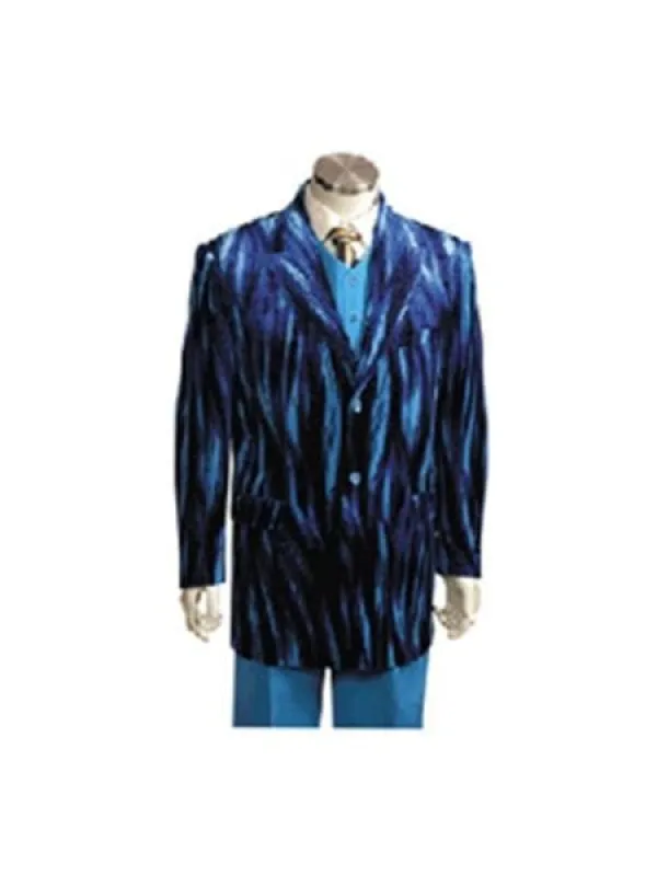 Men's Entertainer Blue Velvet Sparkly Cool Zebra Print Suit W Vest Bold Gangester Velour Men's Blazer Jacket sold by Alberto Nardoni