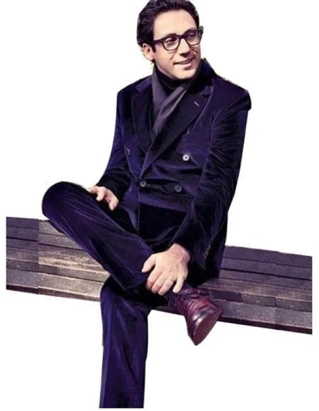 Men's Alberto Nardoni Dark Navy Blue Double Breasted Velvet Suit + Velvet Pants - Slim Fitted sold by Alberto Nardoni