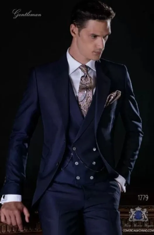 Mens Wide Lapel Suits - Navy Blue sold by Alberto Nardoni