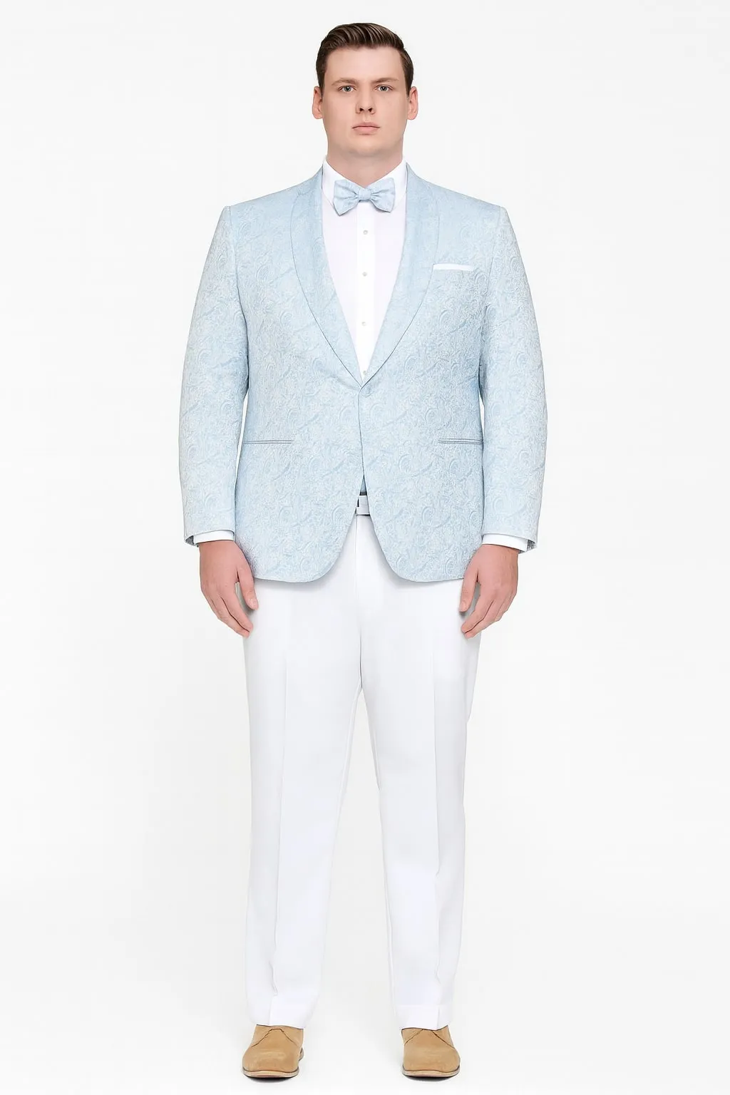 Mens Light Blue Paisley Tuxedo Jacket with Matching Bow Tie - Slim Fit Blazer for Weddings, Prom, and Formal Events sold by Alberto Nardoni product image thumbnail 5