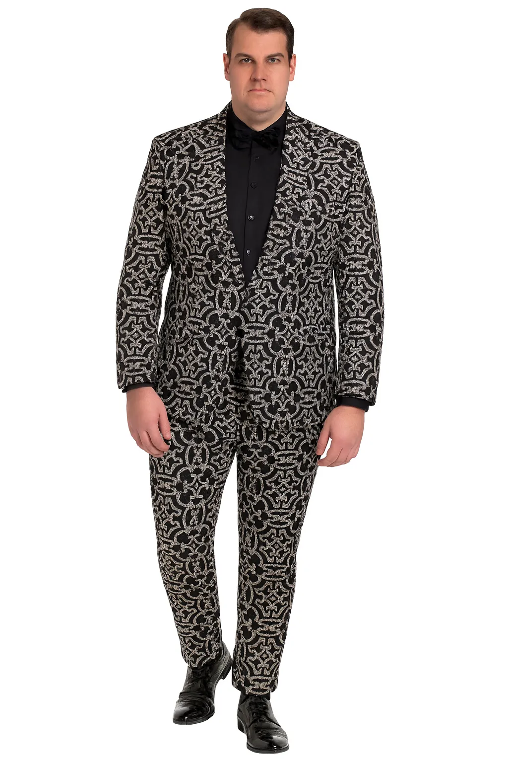 Mens Black and Silver Sequin Tuxedo Slim Fit 2-Piece Party and Wedding Suit with Sparkling Design- Black and White Color sold by Alberto Nardoni product image thumbnail 4