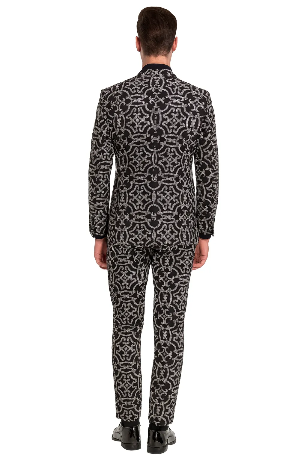 Mens Black and Silver Sequin Tuxedo Slim Fit 2-Piece Party and Wedding Suit with Sparkling Design- Black and White Color sold by Alberto Nardoni product image thumbnail 3
