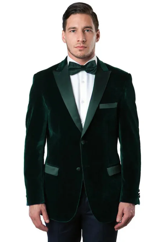 Mens Dark Green Velvet Tuxedo Dinner Jacket Slim Fit Formal Blazer with Satin Peak Lapel Lape made by Alberto Nardoni