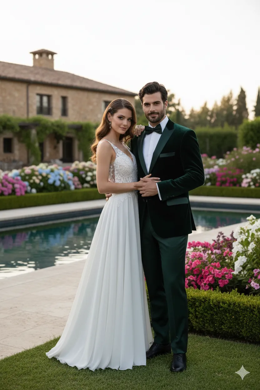 Mens Dark Green Velvet Tuxedo Dinner Jacket Slim Fit Formal Blazer with Satin Peak Lapel Lape sold by Alberto Nardoni product image thumbnail 3