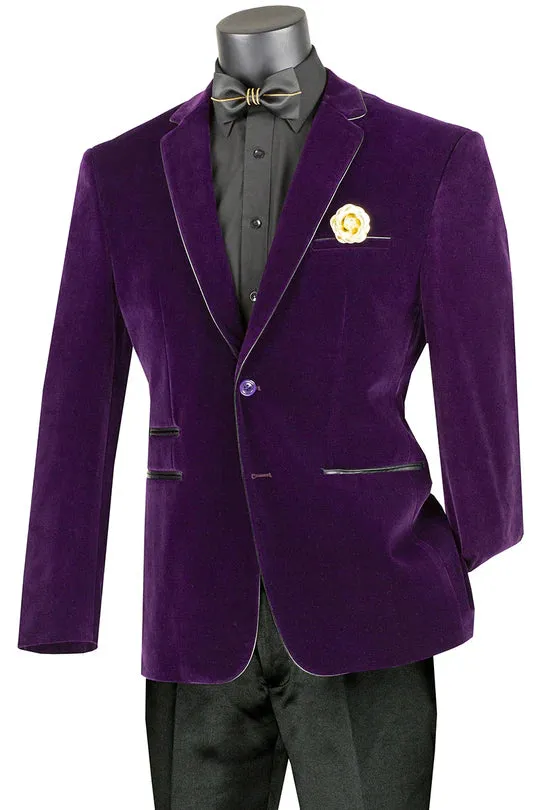 Mens Purple Velvet Blazer Luxury Slim Fit Formal Jacket with Black Satin Trim Tuxedo Dinner Jacket sold by Alberto Nardoni