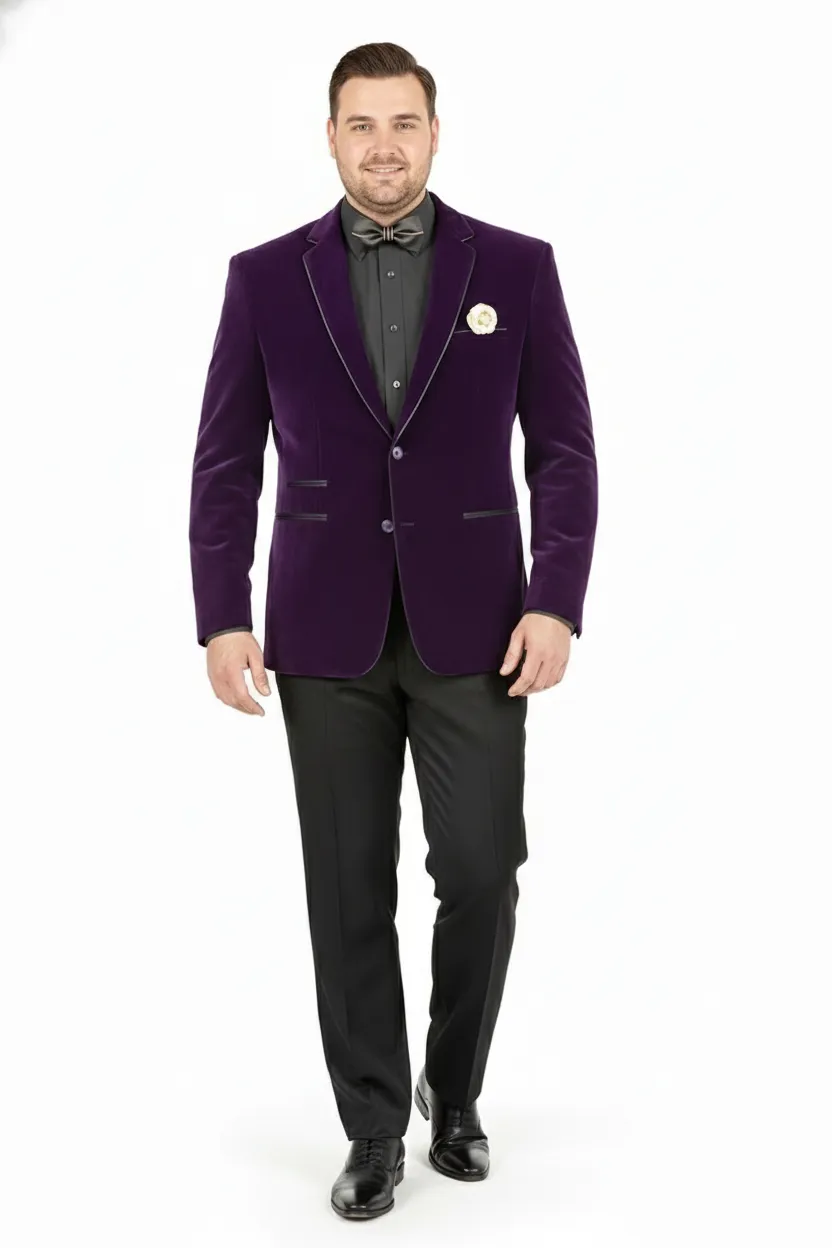 Mens Purple Velvet Blazer Luxury Slim Fit Formal Jacket with Black Satin Trim Tuxedo Dinner Jacket sold by Alberto Nardoni product image thumbnail 3