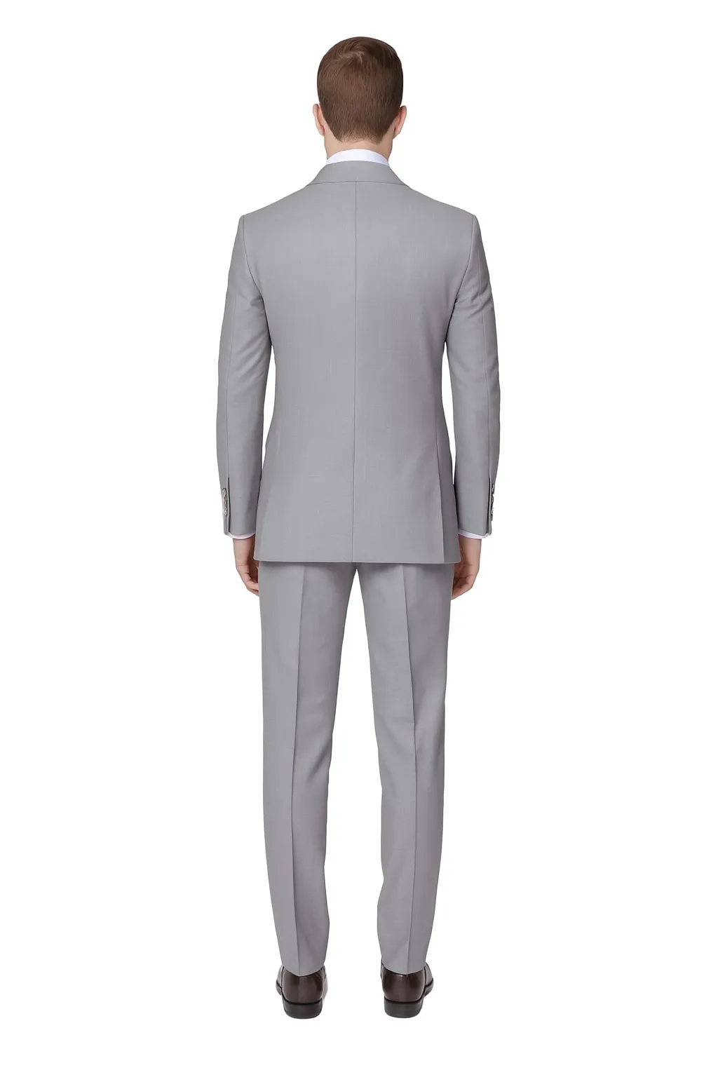Mens Light Grey Double-Breasted Suit – Classic Slim Fit Business and Wedding Formal Attire sold by Alberto Nardoni product image thumbnail 2