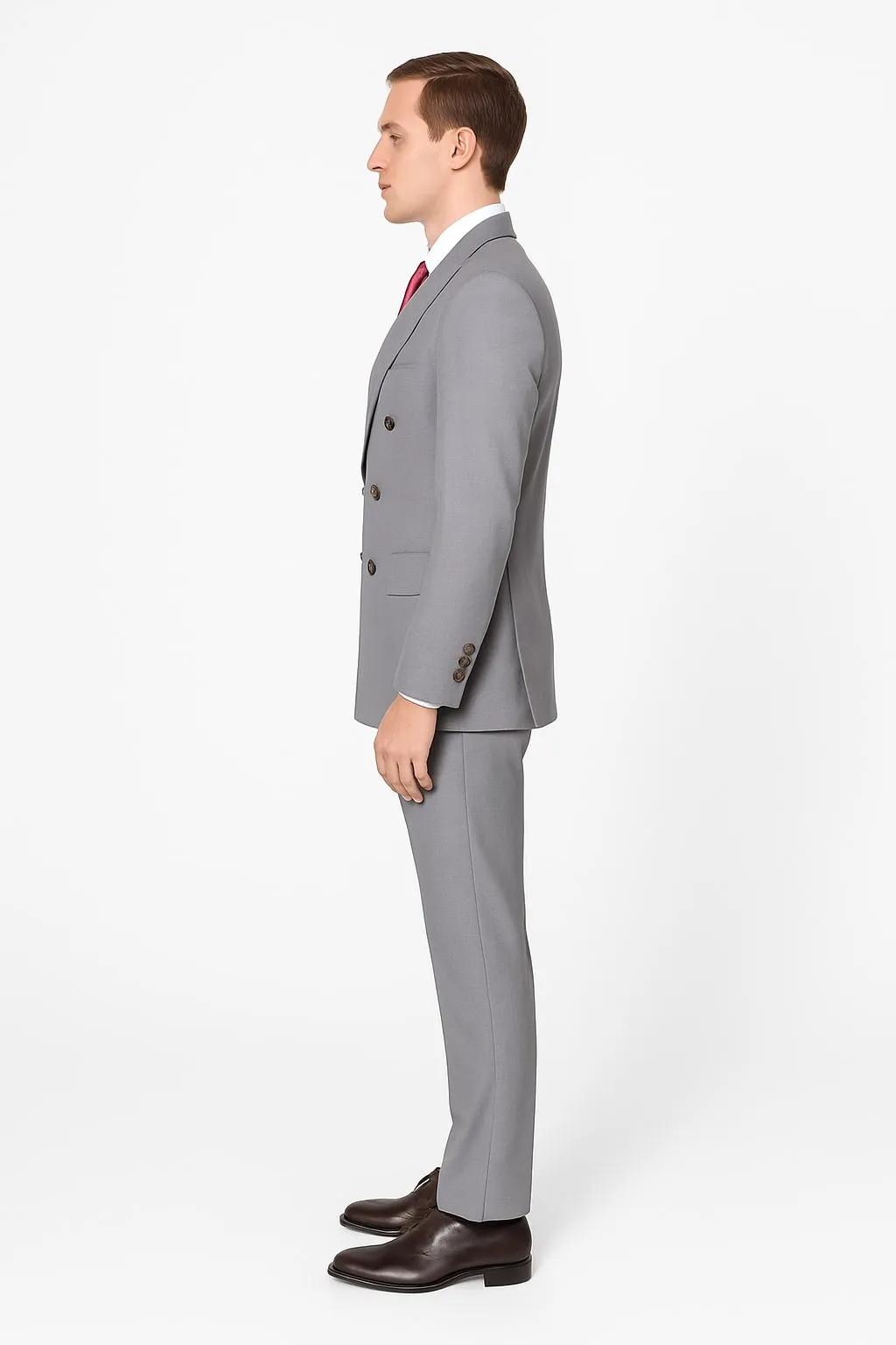Mens Light Grey Double-Breasted Suit – Classic Slim Fit Business and Wedding Formal Attire sold by Alberto Nardoni product image thumbnail 3
