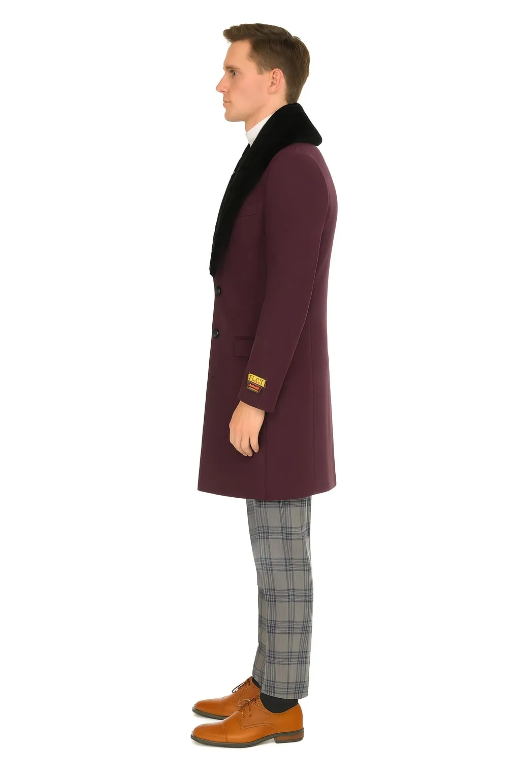 Mens Purple Wool Overcoat with Black Faux Fur Collar - Luxury Winter Dress Coats for Formal and Casual Wears sold by Alberto Nardoni product image thumbnail 3