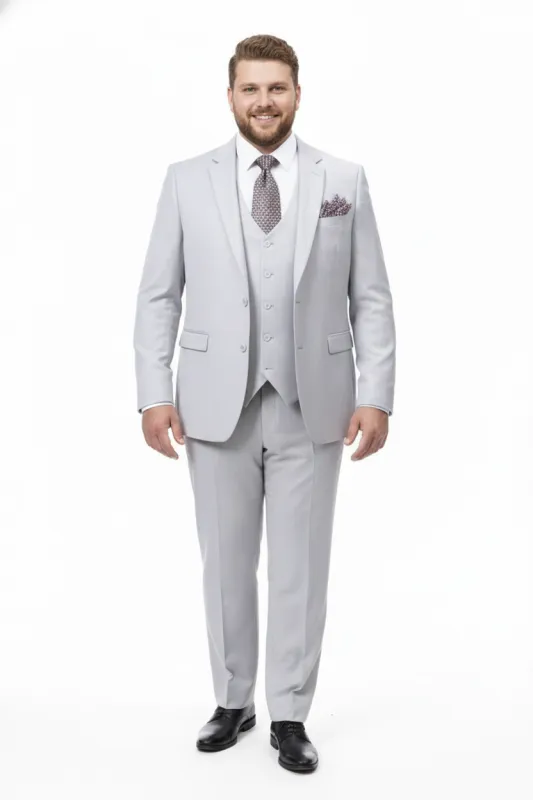 Men’s Very Light Gray Three-Piece  Wedding Suit 2 Buttons Modern or Slim Fit  Ash Bone Color Steel Grey sold by Alberto Nardoni