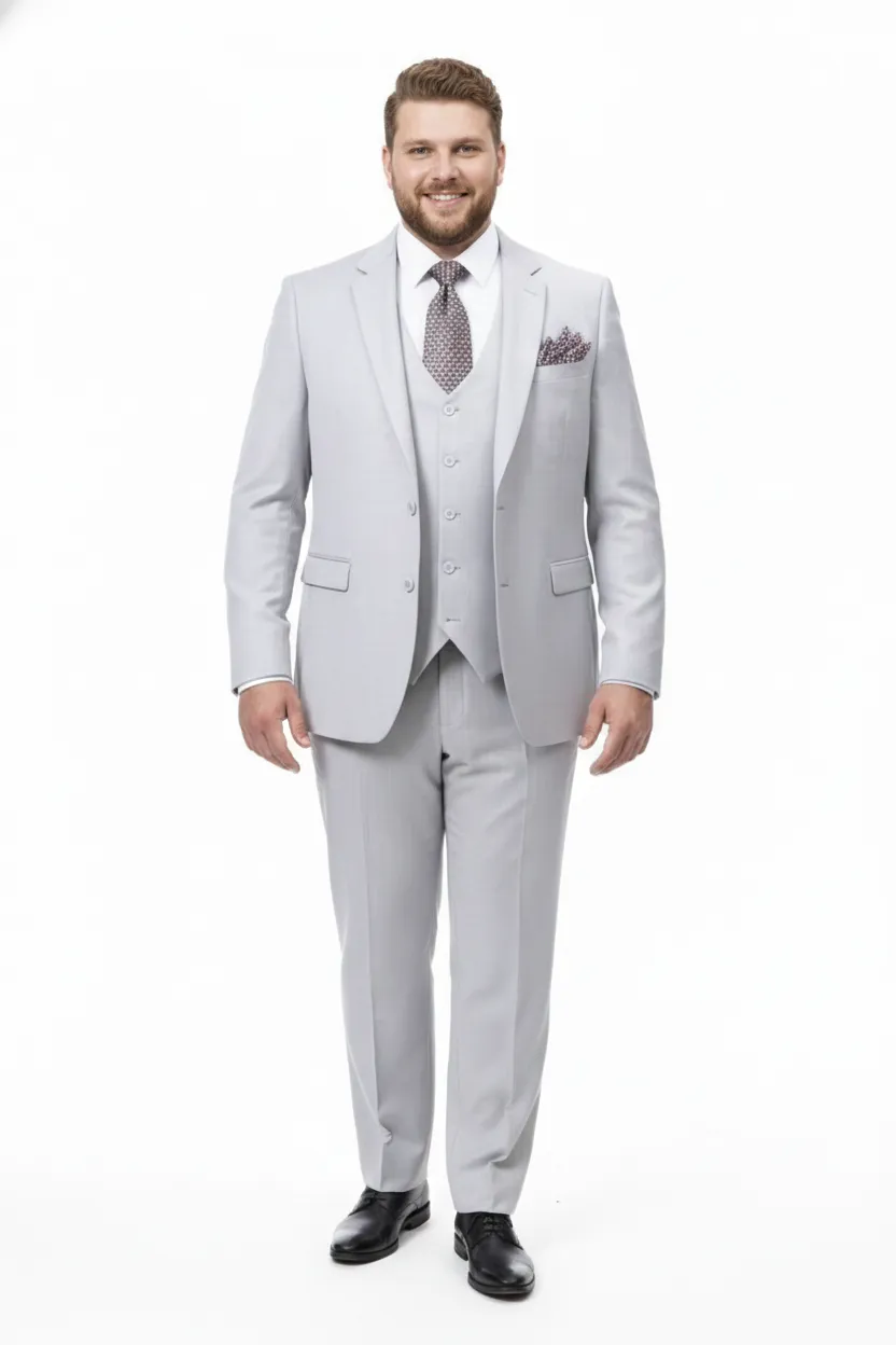 Men’s Very Light Gray Three-Piece Wedding Suit 2 Buttons Modern or Slim Fit Ash Bone Color Steel Grey sold by Alberto Nardoni