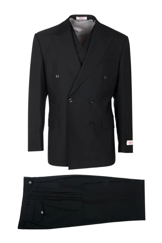 Tiglio Italian Suit - Real Wool Fabric Super 150's EST Black, Double Breast  Wide Leg Suit & Vest in Color Black sold by Alberto Nardoni
