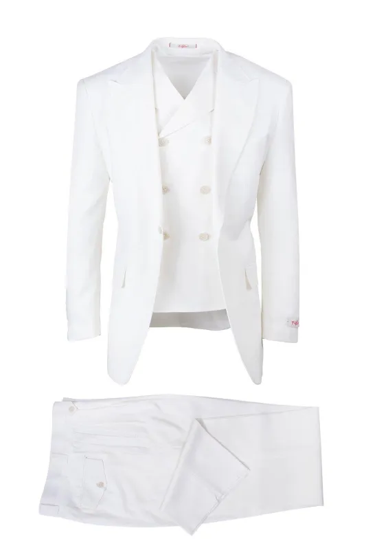 Tiglio Italian Suit - Real Wool Fabric Super 150's San Giovesse off White, Wide Leg Suit & Vest super 150" wool in Color Off White sold by Alberto Nardoni