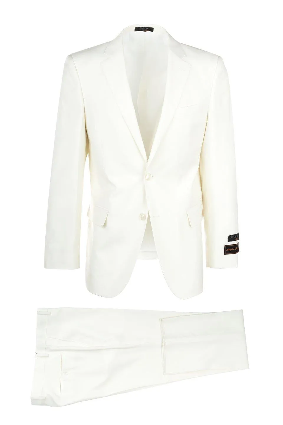 Tiglio Italian Suit - Real Wool Fabric Super 150's Novello Off-White, Modern Fit Suit in Color Off-White sold by Alberto Nardoni