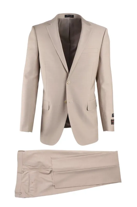 Tiglio Italian Suit - Real Wool Fabric Super 150's Novello Tan, Modern Fit Suit in Color Tan sold by Alberto Nardoni