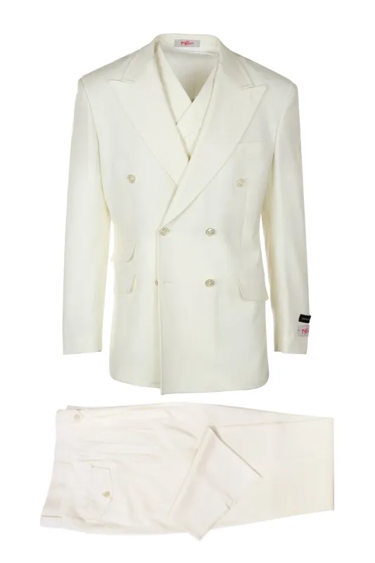Tiglio Italian Suit - Real Wool Fabric Super 150's EST Off-White, Wide Leg Suit & Vest in Color Off-White sold by Alberto Nardoni