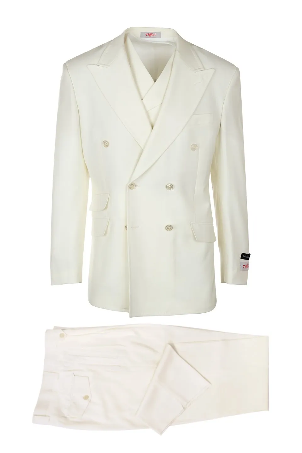 Tiglio Italian Suit - Real Wool Fabric Super 150's EST Off-White, Wide Leg Suit & Vest in Color Off-White sold by Alberto Nardoni