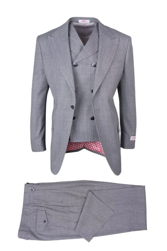 Tiglio Italian Suit - Real Wool Fabric Super 150's San Giovesse Light Gray Birdseye, Wide Leg Suit & Vest in Color Light Gray sold by Alberto Nardoni