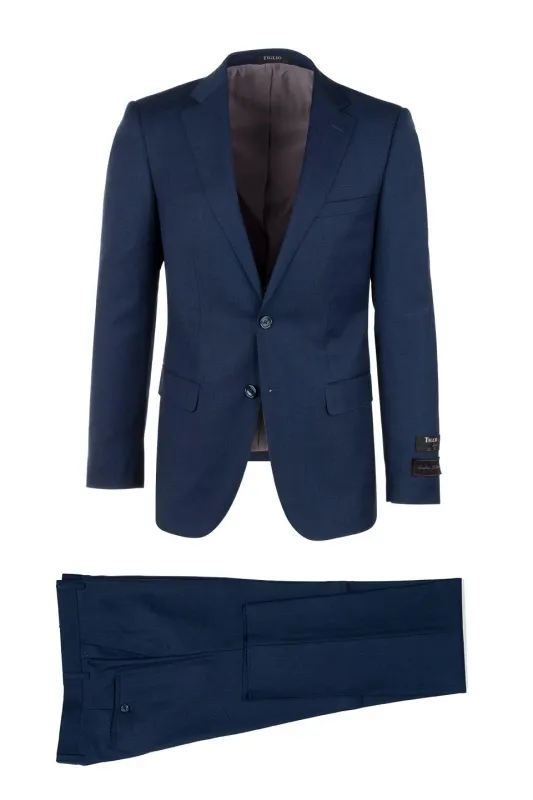 Tiglio Italian Suit - Real Wool Fabric Super 150's Porto Blue, Slim Fit Suit in Color Blue sold by Alberto Nardoni