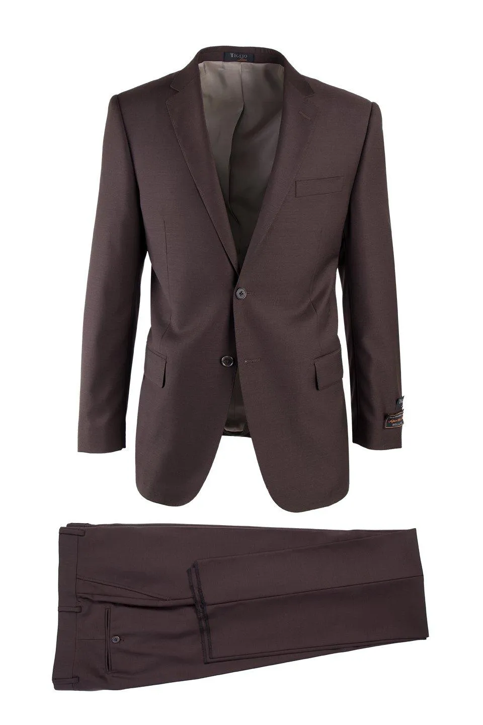 Tiglio Italian Suit - Real Wool Fabric Super 150's Novello Brown, Modern Fit Suit in Color Brown sold by Alberto Nardoni