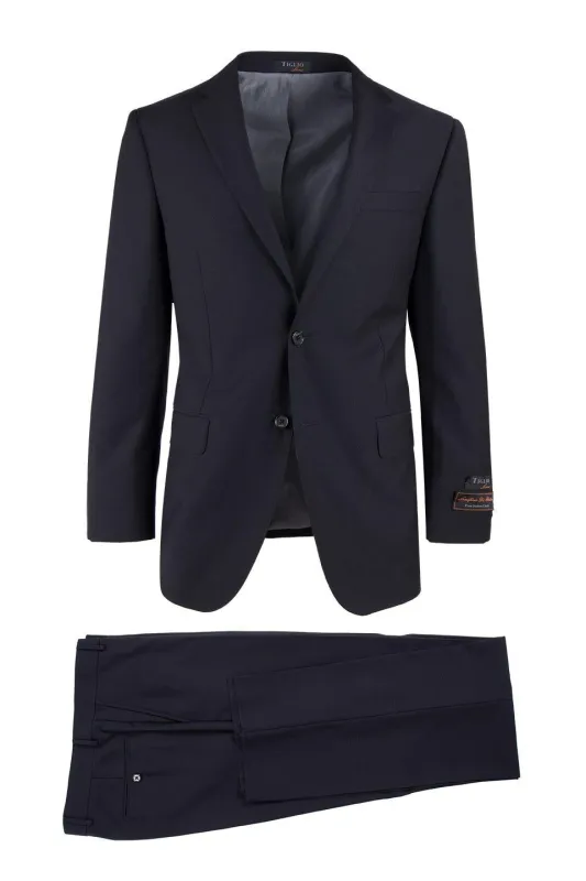Tiglio Italian Suit - Real Wool Fabric Super 150's Novello Black, Modern Fit Suit in Color Black sold by Alberto Nardoni