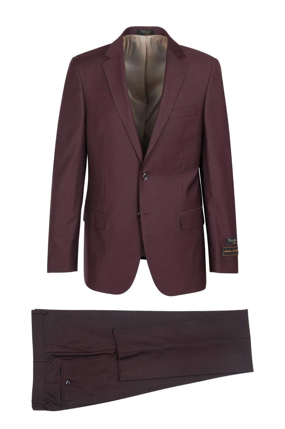 Tiglio Italian Suit - Real Wool Fabric Super 150's Novello Burgundy, Modern Fit Suit in Color Burgundy sold by Alberto Nardoni