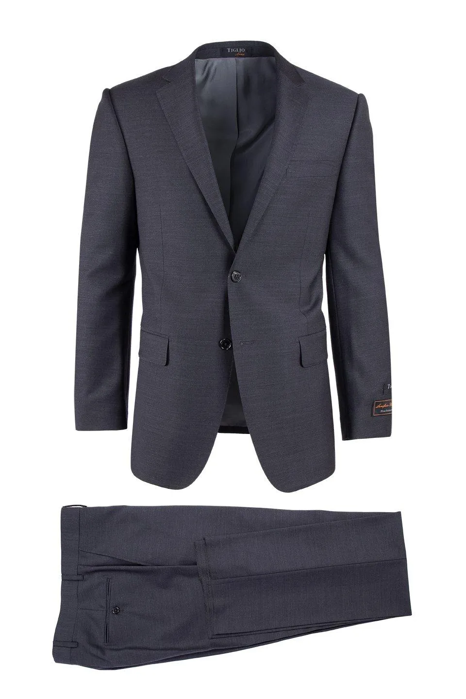 Tiglio Italian Suit - Real Wool Fabric Super 150's Novello Charcoal Gray, Modern Fit Suit in Color Charcoal Gray sold by Alberto Nardoni