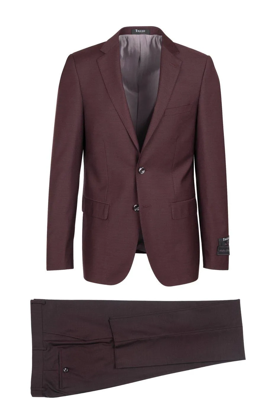 Tiglio Italian Suit - Real Wool Fabric Super 150's Porto Burgundy, Slim Fit Suit in Color Burgundy sold by Alberto Nardoni