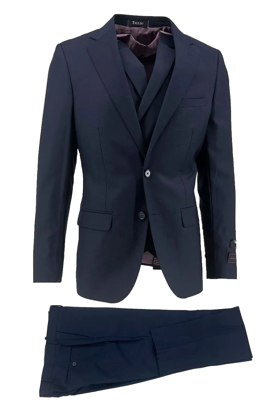 Tiglio Italian Suit - Real Wool Fabric Super 150's Porto Slim Fit Suit & Vest, Pure Wool Suit in Color Navy sold by Alberto Nardoni