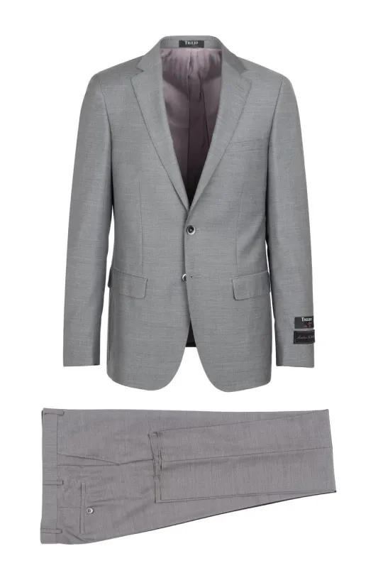 Tiglio Italian Suit - Real Wool Fabric Super 150's Porto Heather Gray, Slim Fit Suit in Color Gray sold by Alberto Nardoni