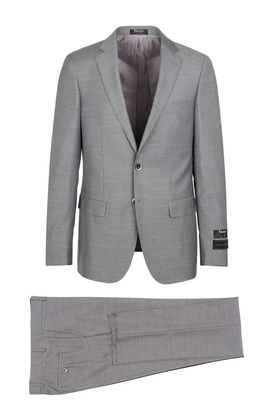 Tiglio Italian Suit - Real Wool Fabric Super 150's Porto Heather Gray, Slim Fit Suit in Color Gray sold by Alberto Nardoni