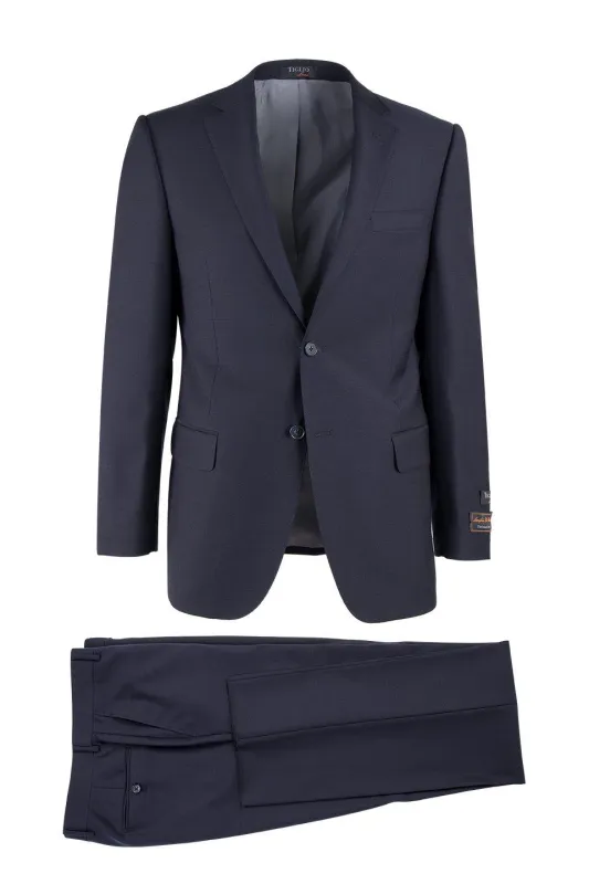 Tiglio Italian Suit - Real Wool Fabric Super 150's Novello Navy, Modern Fit Suit in Color Navy sold by Alberto Nardoni