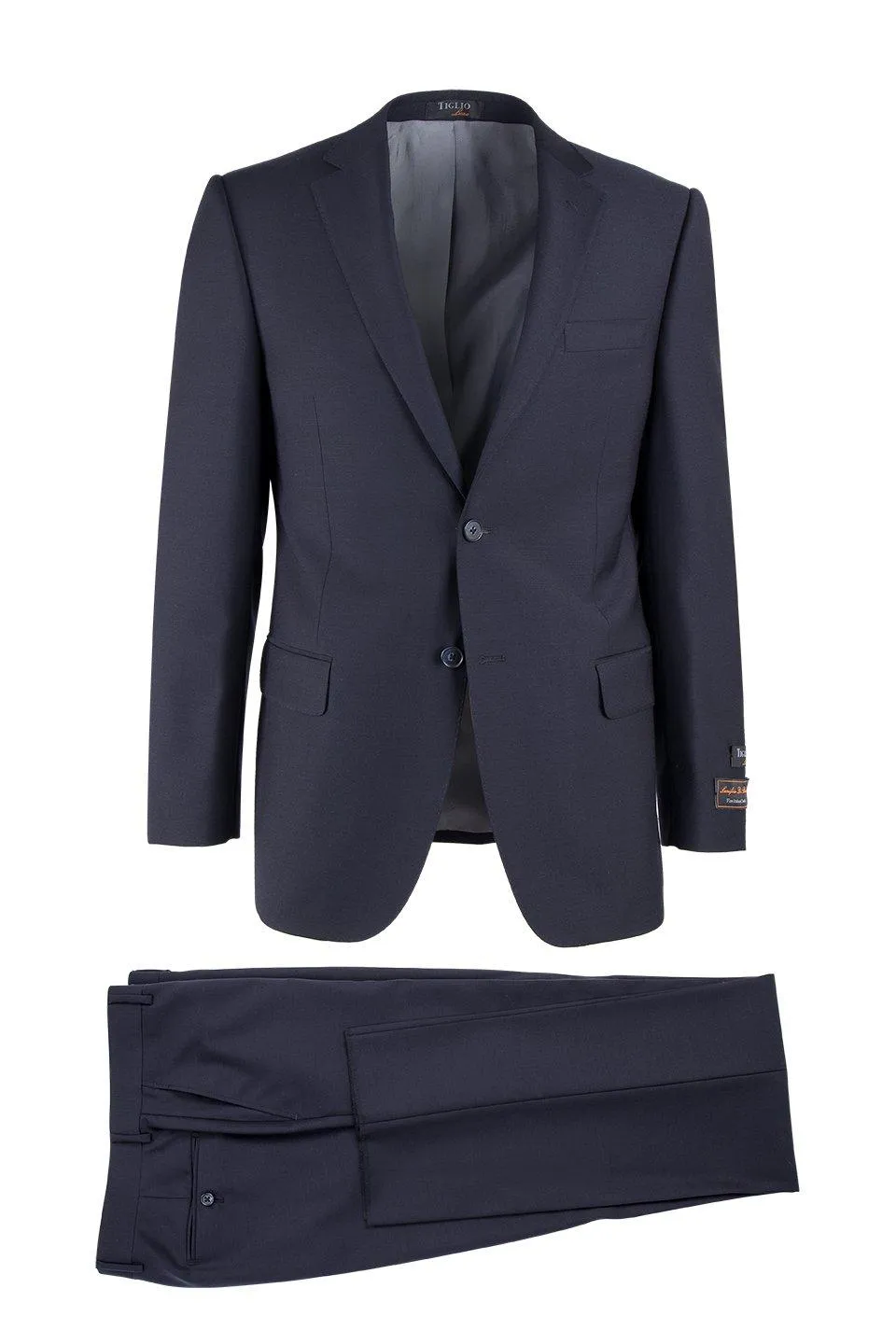 Tiglio Italian Suit - Real Wool Fabric Super 150's Novello Navy, Modern Fit Suit in Color Navy sold by Alberto Nardoni