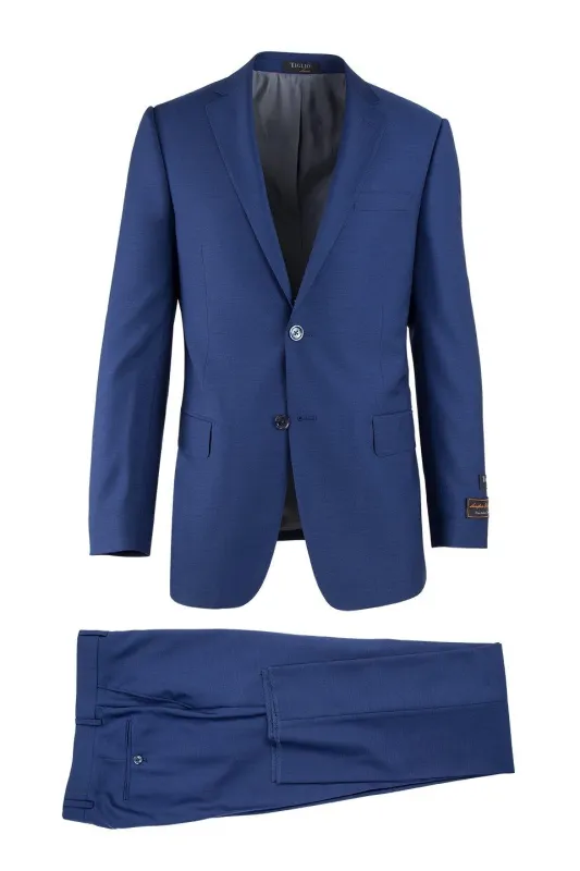 Tiglio Italian Suit - Real Wool Fabric Super 150's Novello F.Blue, Modern Fit Suit in Color Blue sold by Alberto Nardoni