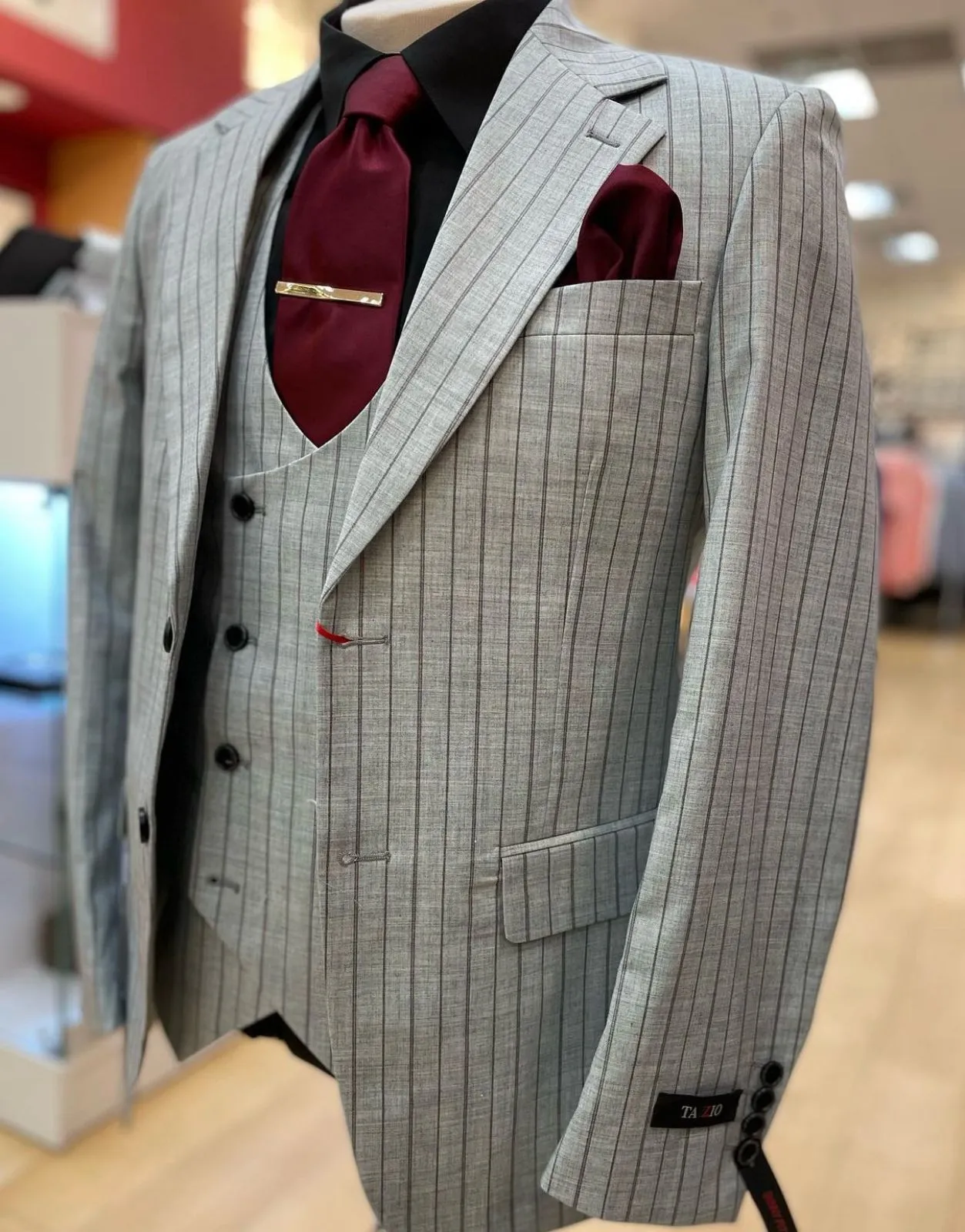 Men’s 3-Piece Light Grey Pinstripe Suit with Vest – Classic Business, Wedding, and Formal Attire sold by Alberto Nardoni product image thumbnail 5