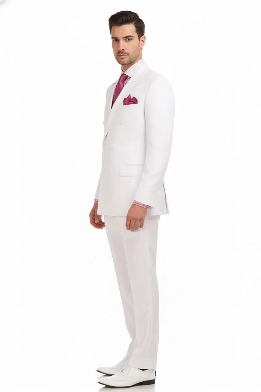 Mens White Double-Breasted 3-Piece Suit Set Premium Tailored Fit Formal Wedding and Evening Suit sold by Alberto Nardoni product image thumbnail 4