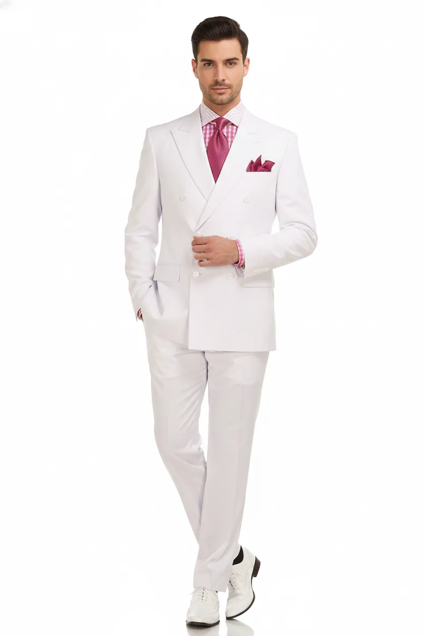 Mens White Double-Breasted 3-Piece Suit Set Premium Tailored Fit Formal Wedding and Evening Suit sold by Alberto Nardoni product image thumbnail 5