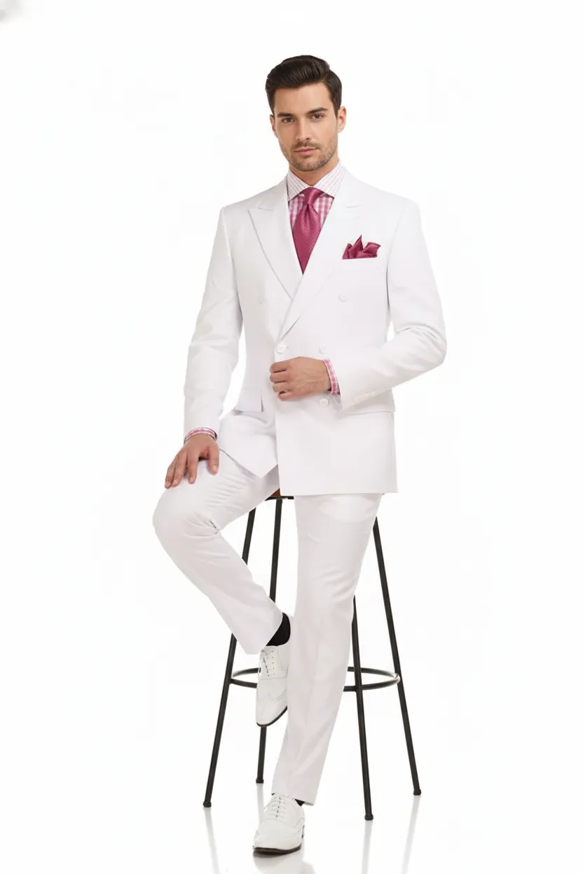 Mens White Double-Breasted 3-Piece Suit Set Premium Tailored Fit Formal Wedding and Evening Suit sold by Alberto Nardoni product image thumbnail 2