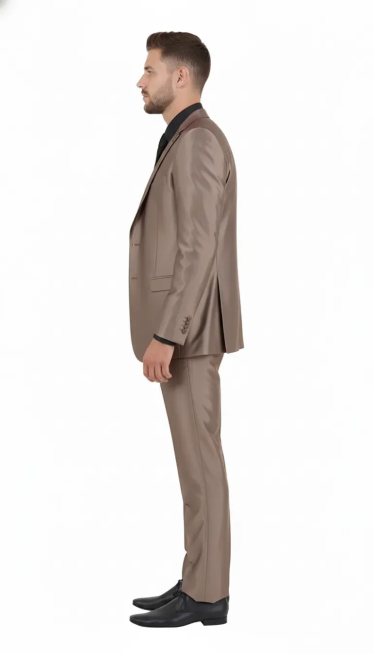 Mens Sateen Shiny Metallic Mocca Taupe Gold Bronze 3-Piece Suit Set Shiny Finish slim Fit Formal and Party Suit sold by Alberto Nardoni product image thumbnail 5