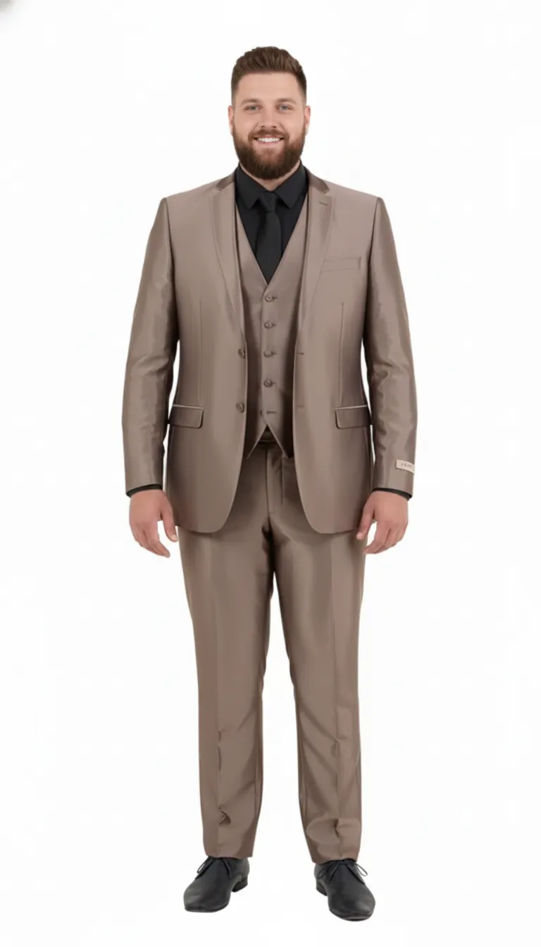 Mens Sateen Shiny Metallic Mocca Taupe Gold Bronze 3-Piece Suit Set Shiny Finish slim Fit Formal and Party Suit sold by Alberto Nardoni product image thumbnail 2
