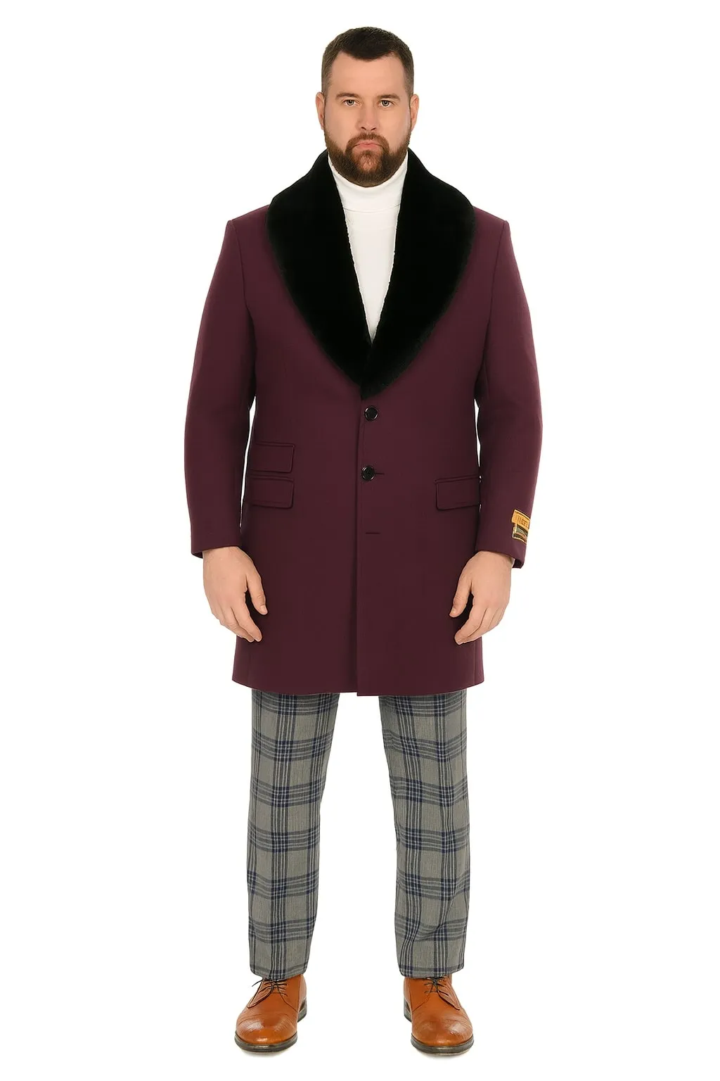 Mens Purple Wool Overcoat with Black Faux Fur Collar - Luxury Winter Dress Coat for Formal and Casual Wear sold by Alberto Nardoni product image thumbnail 5