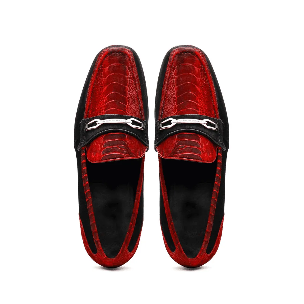 Marco Di Milano Red-Black Hugo Sueded Ostrich Leg Bit Loafers sold by Alberto Nardoni product image thumbnail 4