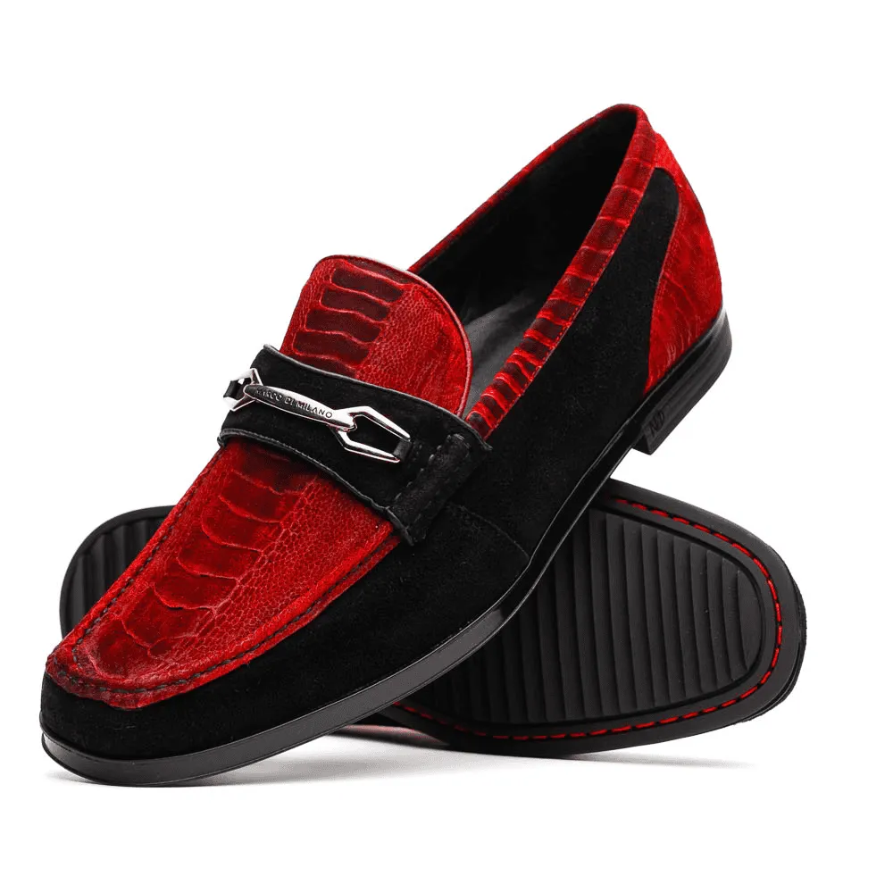 Marco Di Milano Red-Black Hugo Sueded Ostrich Leg Bit Loafers sold by Alberto Nardoni product image thumbnail 2
