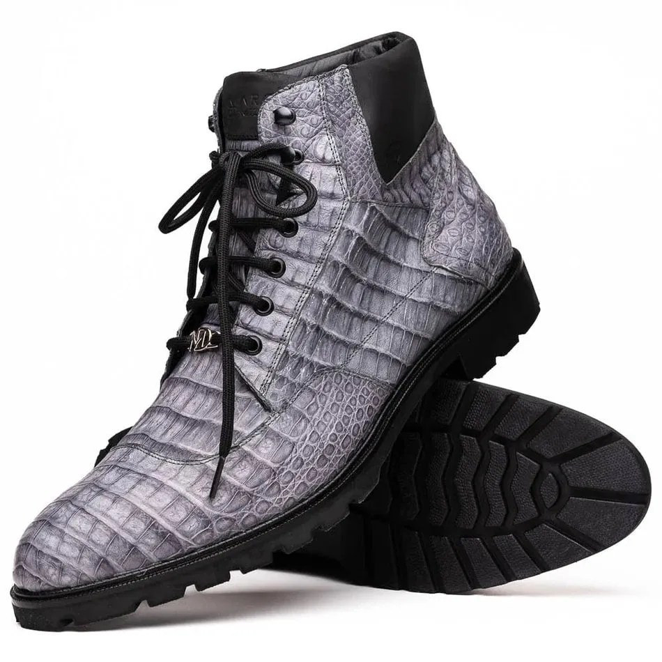 Marco Di Milano Leoni Men's Shoes Oil Gray Genuine Caiman Crocodile Rugged Boots sold by Alberto Nardoni