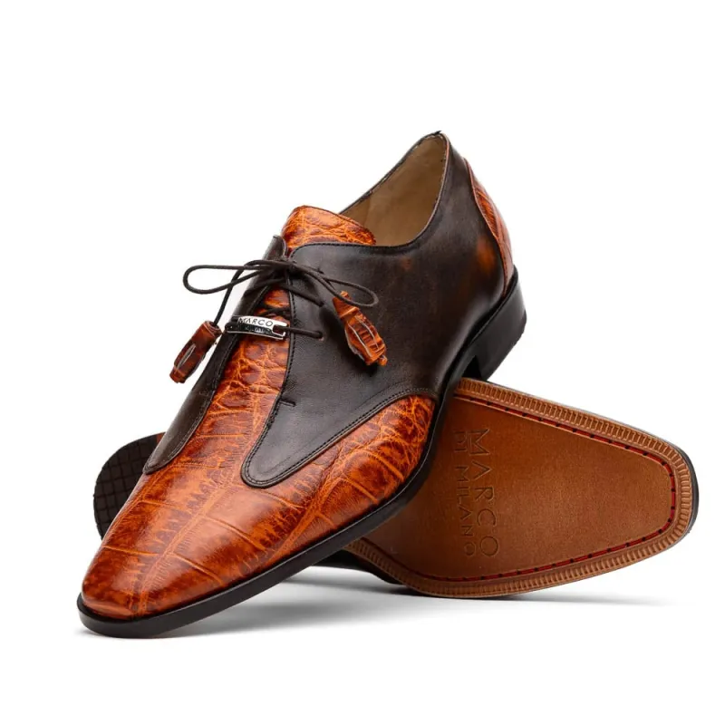 Marco Di Milano Anzio Exotic Alligator & Calfskin Leather Brandy Oxfords sold by Alberto Nardoni