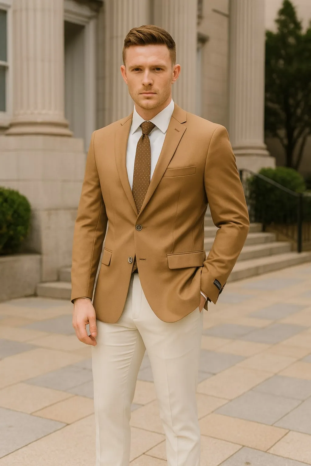 Mens Camel Brown Rustish Two-Button Classic Fit Sport Coat - Modern Blazer for Business and Special Occasions sold by Alberto Nardoni product image thumbnail 4