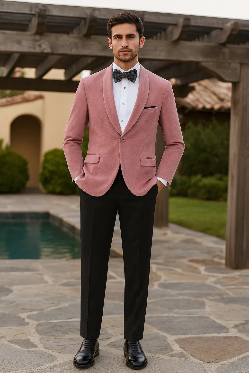 Mens Pink Velvet Tuxedo Dinner Jacket with Shawl Lapel - Slim Fit Blazer for Weddings, Prom in Rose Gold Color sold by Alberto Nardoni product image thumbnail 3