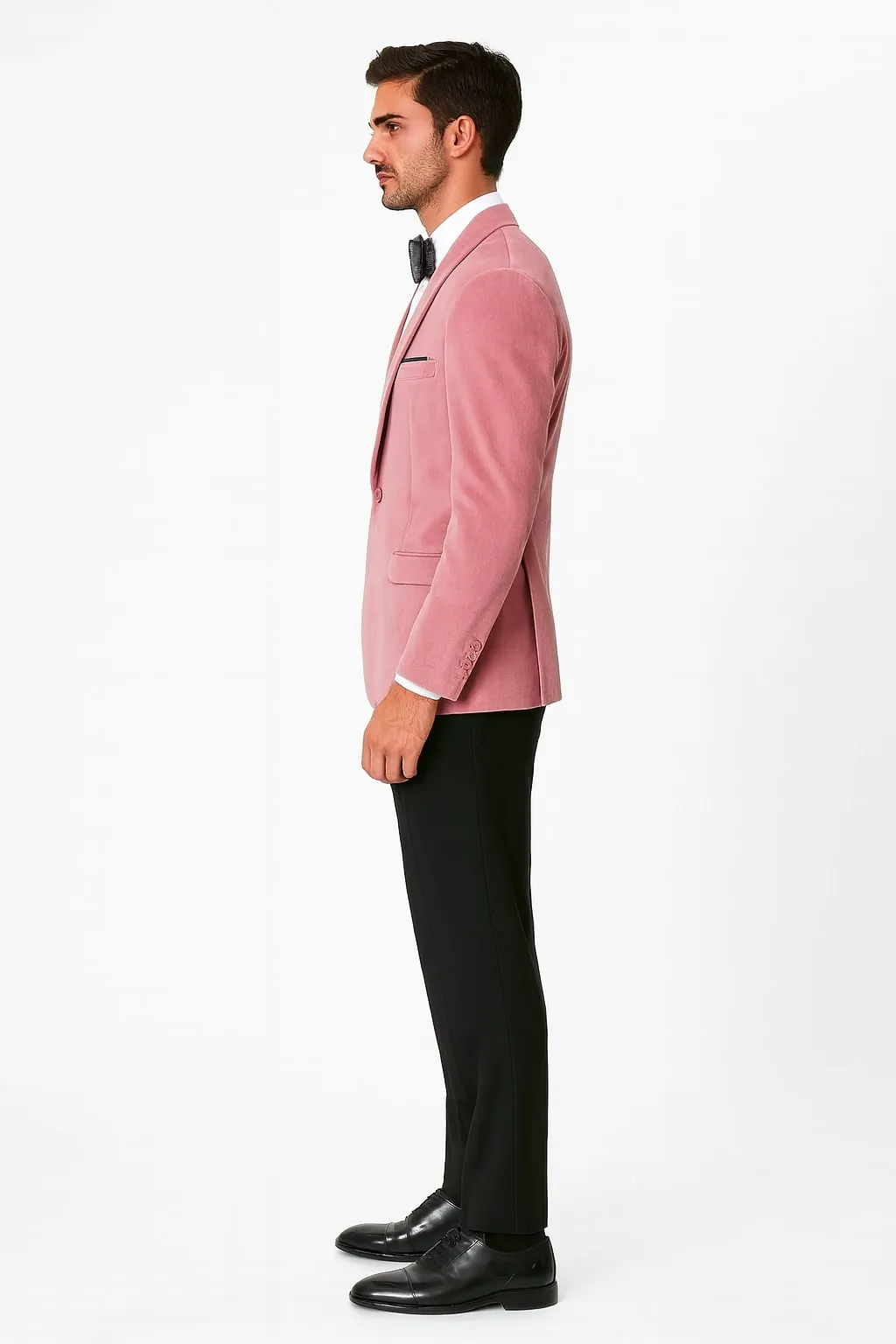 Mens Pink Velvet Tuxedo Dinner Jacket with Shawl Lapel - Slim Fit Blazer for Weddings, Prom in Rose Gold Color sold by Alberto Nardoni product image thumbnail 4