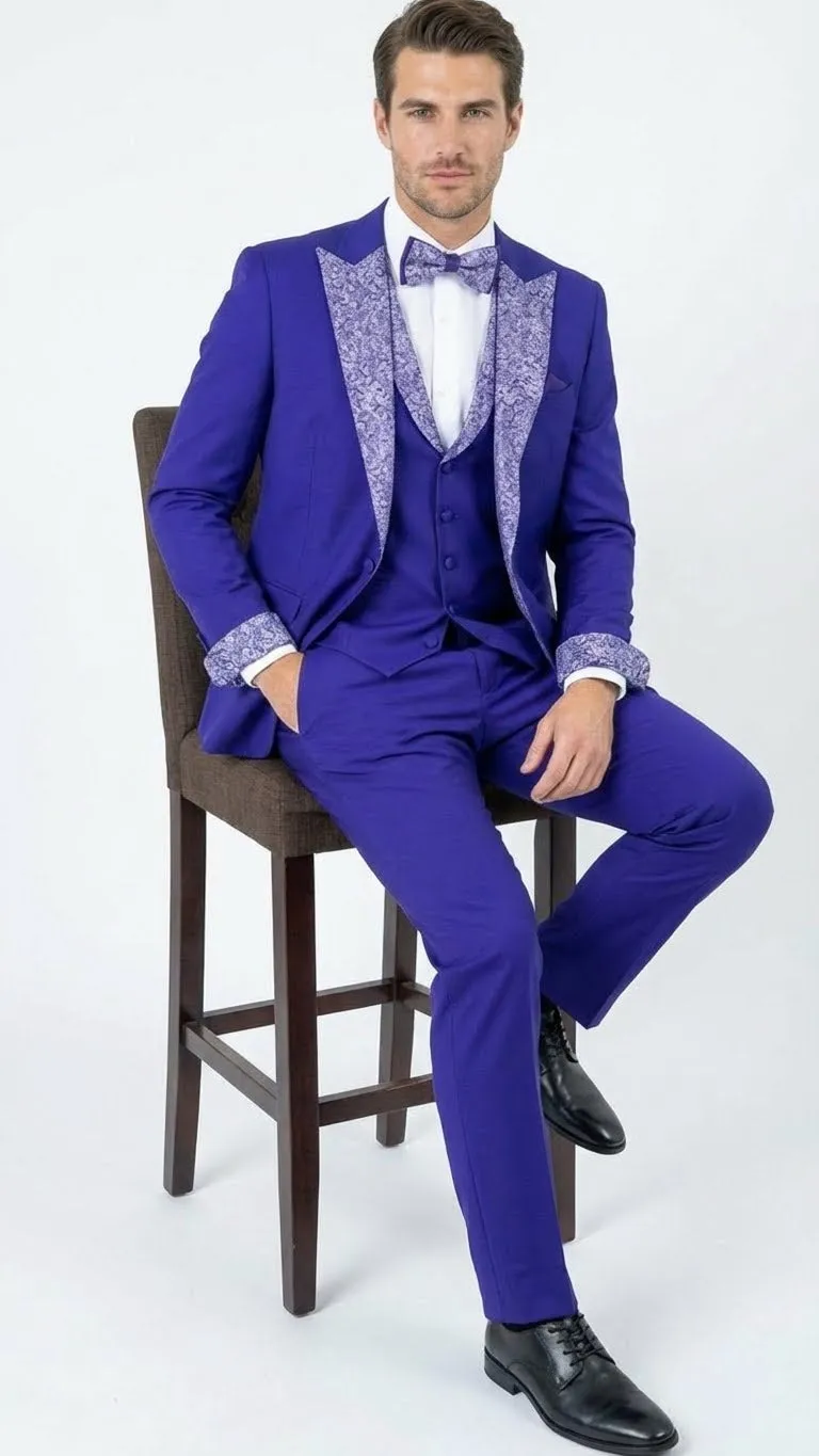 Men’s Purple and white sivler lapel Embellished Tuxedo Suit – Formal Wedding, Prom, and Gala Outfit Mardi Gras sold by Alberto Nardoni product image thumbnail 5